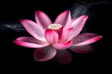 A stunning pink lotus flower, symbolizing beauty and purity, set against a dark background with sparkling accents.
