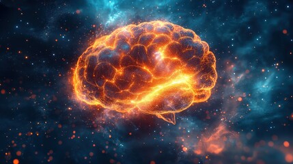 Fiery brain nebula concept, cosmic background, idea visualization