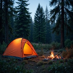 Two tents and campfire