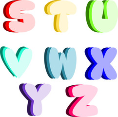 Alphabet shading monotone shadow colorful. Funny clay English A to Z font letter element
