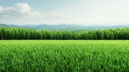 Obraz premium Vibrant green rice field under clear sky rural landscape nature photography serene environment wide-angle view