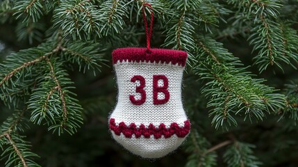Knitted Christmas stocking ornament.