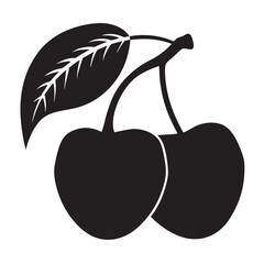 cherry fruit icon, black silhouette vector llustration on white background