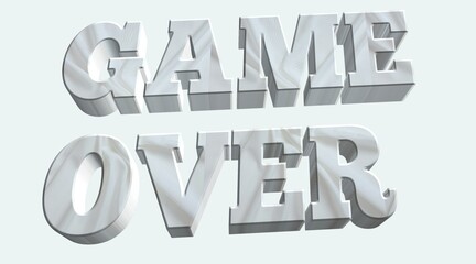 Game Over Text in 3D Silver Metallic Font Style