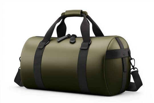 A sturdy khaki sports bag with reinforced handles, ideal for gym activities or weekend trips, isolated on a white background.