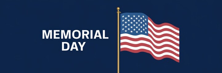 American flag with Memorial Day text on a blue background, symbolizing national remembrance.