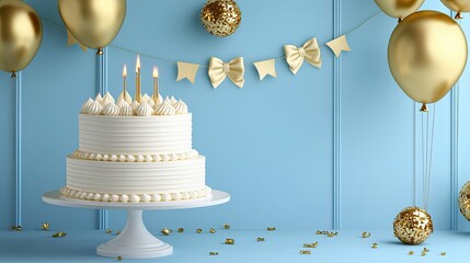 Happy Birthday Invitation Banner Template Set, Birthday Greeting Card with Cake