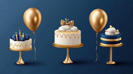 Happy Birthday Invitation Banner Template Set, Birthday Greeting Card with Cake