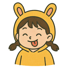Playful Girl in Bunny Hoodie &ndash; Tongue Out Cartoon Icon

