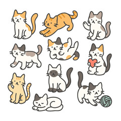 set of funny cartoon cats