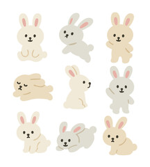 set of funny cartoon rabbits