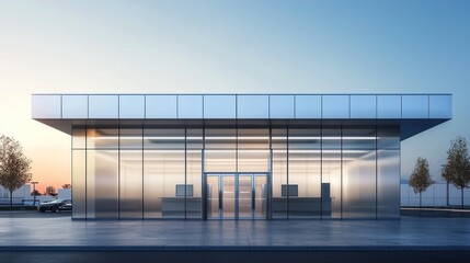 Obraz premium A sleek, modern bank with a glass exterior and automatic doors.