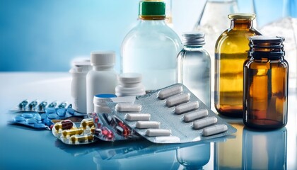 Pharmacy, Medicine and Research, pills and bottles