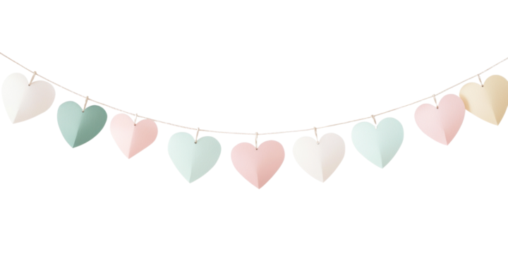 Paper hearts garland isolate on transparent background