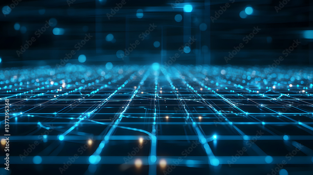 Poster abstract data flow background wallpaper glowing lines over digital grid framework in technology envi