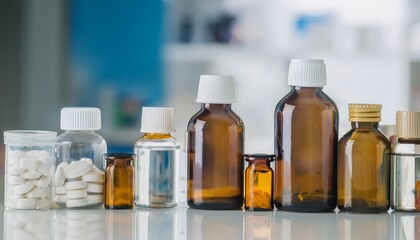 Pharmacy, Medicine and Research, pills and bottles