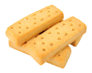 Clotted cream shortbread finger biscuits isolated on a white background