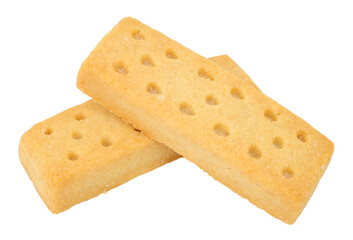 Clotted cream shortbread finger biscuits isolated on a white background