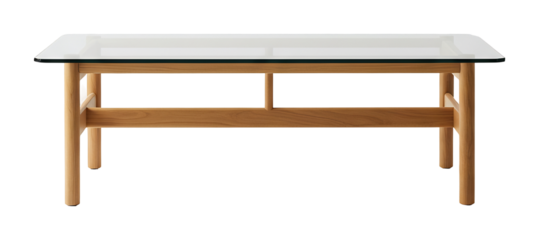 シンプル木製ガラス天板テーブル