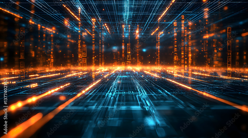 Poster abstract data flow background wallpaper glowing lines in a digital environment futuristic concept vi