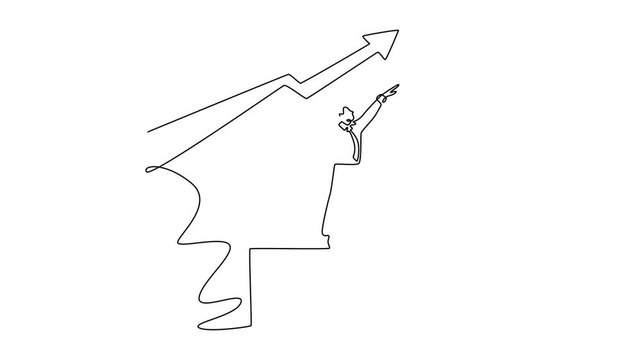 motivated professionals go up following graphics line to achieving goals. Personal goals concept. Single line draw design. Full length animation illustration. High quality 4k footage