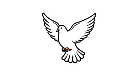 Fototapeta premium A graceful white dove in flight, symbolizing peace and hope, rendered in simple line art with bold outlines against a clean white background.