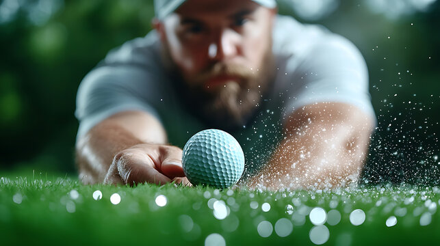 Golfer practicing swing techniques at driving range outdoor environment action shot close-up view sports photography