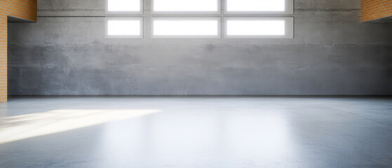 Bright modern interior space with large windows in a minimalist design