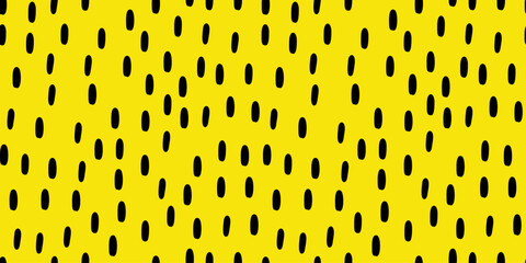 Seamless pattern with Small Dashes. Various dots and doodle lines. Repeated black spots on yellow background. Simple Vector Illustration.