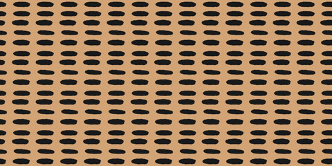 Small Dash or Dots Pattern. Ink abstract shapes. Seamless pattern with Horizontal crayon lines. Scandinavian style. Vector Illustration on beige background.
