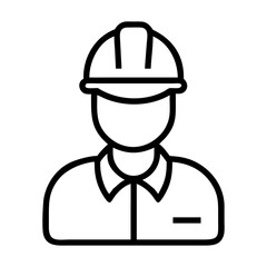 Construction Worker Line Art Icon, Builder Avatar Symbol, Job Profile Vector Illustration
