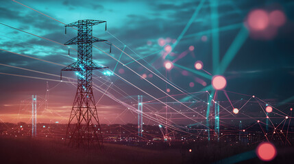 Futuristic energy grids in smart city frameworks urban background dynamic wallpaper evening environment technological viewpoint