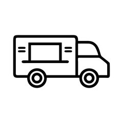 Food Truck Line Art Icon, Mobile Kitchen Symbol, Catering Vehicle Vector Illustration