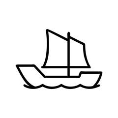 Sailboat Line Art Icon, Sailing Ship Symbol, Water Transport Vector Illustration