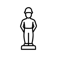 Construction Worker Statue Line Art Icon, Builder Symbol, Standing Figure Vector Illustration