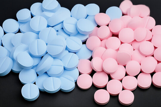  A pure pile of pink and blue ecstasy tablets