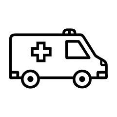 Searchable Title: Ambulance Line Art Icon, Emergency Medical Vehicle Symbol Vector Illustration