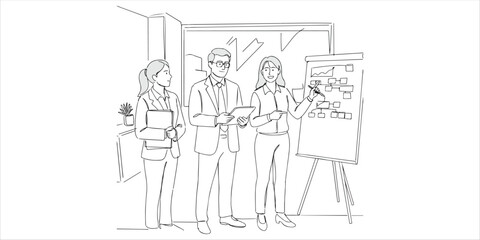 In a professional setting, a new employee, a project manager, and a team leader collaborate to ensure smooth workflow and effective communication. The new employee adapts to the work culture, guided.