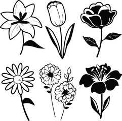 Set of luxury flowers and logo. Trendy botanical elements.