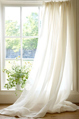 White Linen Curtain Draped near Sunlit Window