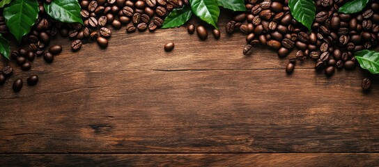 Coffee Beans and Leaves on Wooden Table (1)
