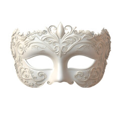 Naklejka premium Elegant white masquerade mask with intricate details, isolated on transparent background