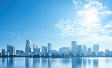 Naklejka premium Cityscape panorama under a vibrant, clear sky