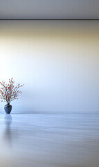 Obraz premium Minimalist interior design with a vase and artificial flowers in a spacious room