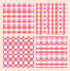 Pink And Orange Check Pattern Set With Seamless Designs