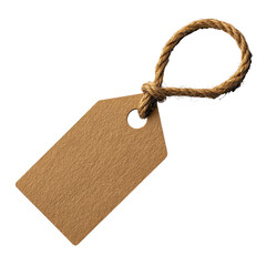 Blank price tag with twine loop on a transparent background.