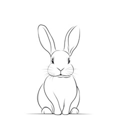 Obraz premium Thin-line minimalist bunny sitting with its ears perked, isolated on white background