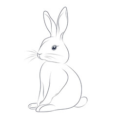 Fototapeta premium Thin-line minimalist Easter bunny in a sitting pose, isolated on white background