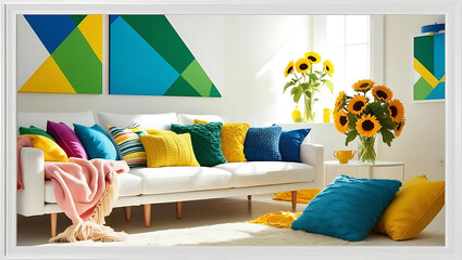 modern and cozy  room with a colorful design