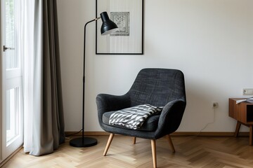 Modern living room corner with armchair and floor lamp
